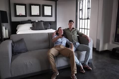 three-some Bedroom Barefuck With dildo