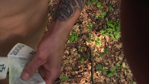 Tatted-up chap pulls down his jeans and bonks outdoors