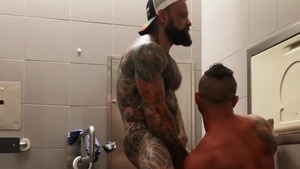 Pup & Tank Have Messy bare Sex In Airport toilet - ass Hook up