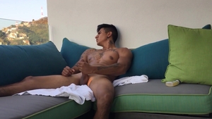 BarebackLatinoz: Stroking porn next to inked oiled Erick